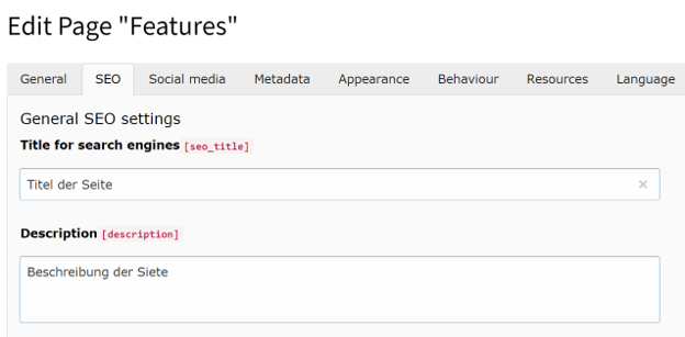 Titel und Description in TYPO3 eingeben