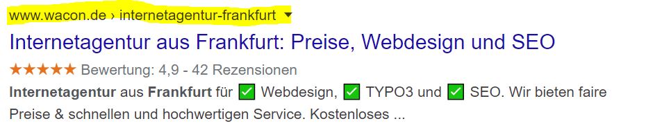 Anzeige des Navigationspfades im Suchergebnis