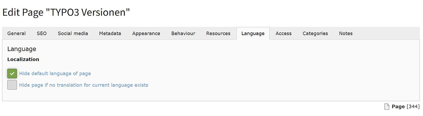 TYPO3-Seite in Default-Sprache ausblenden
