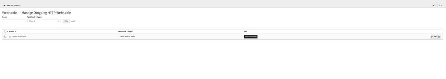 Das Webhooks Modul im TYPO3 Backend