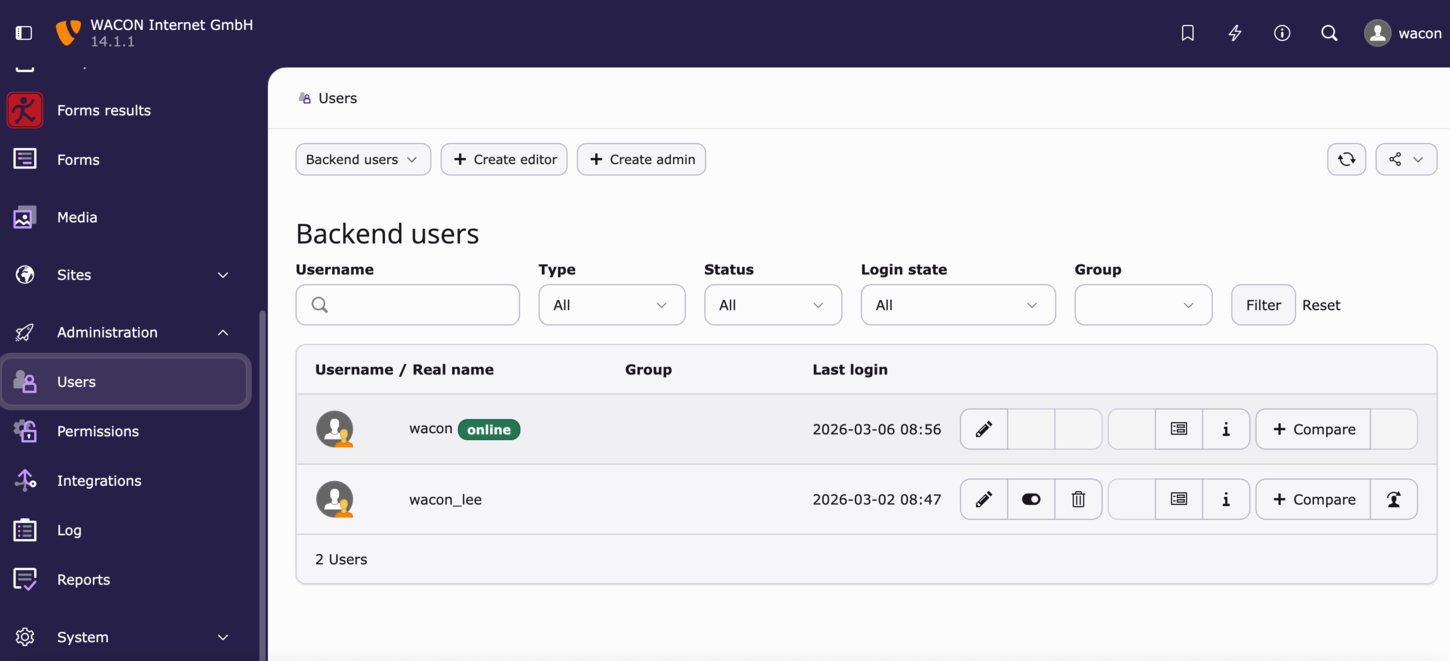 Screenshot Benutzermanagement