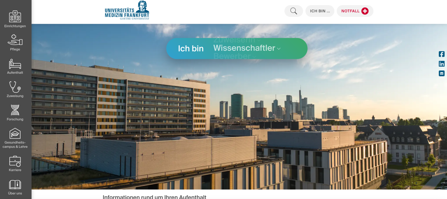 Screemshot Uniklinik Frankfurt Website