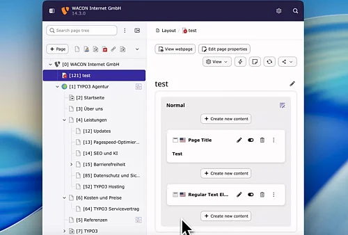 Screenshot vom TYPO3 Backend
