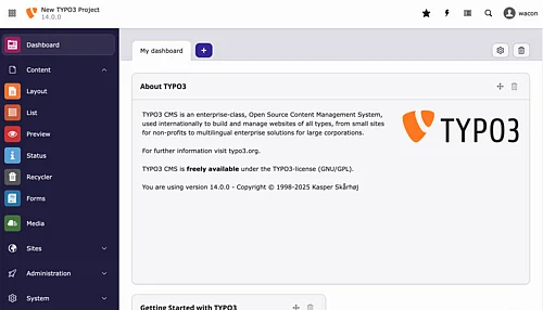 Screenshot TYPO3 Backend Version 14.0.0