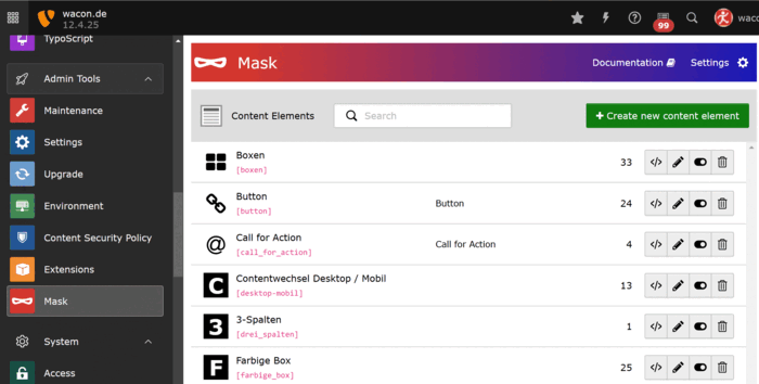 Scrteenshot Mask-Modul im TYPO3 Backend