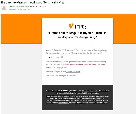 Beispiel Benachrichtigungsmail