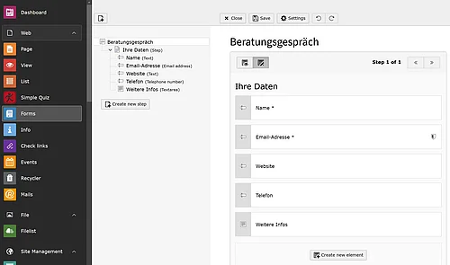 Screenshot der Forms-Extension